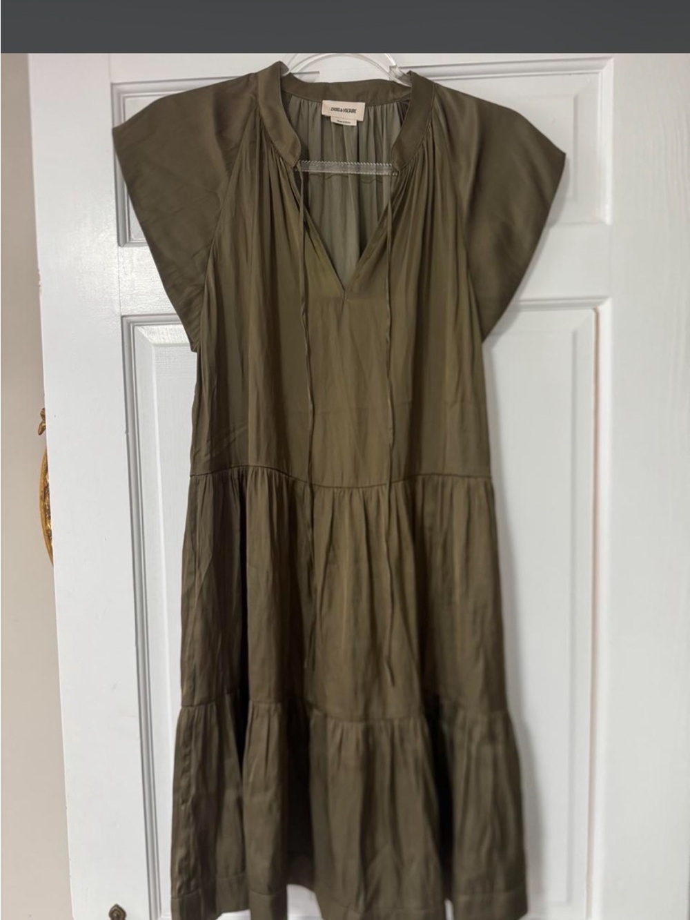 Zadig & Voltaire Olive Tiered V-Neck Midi Dress